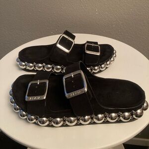 ALAIA velvet leather Multi Strap Bomb Mules.